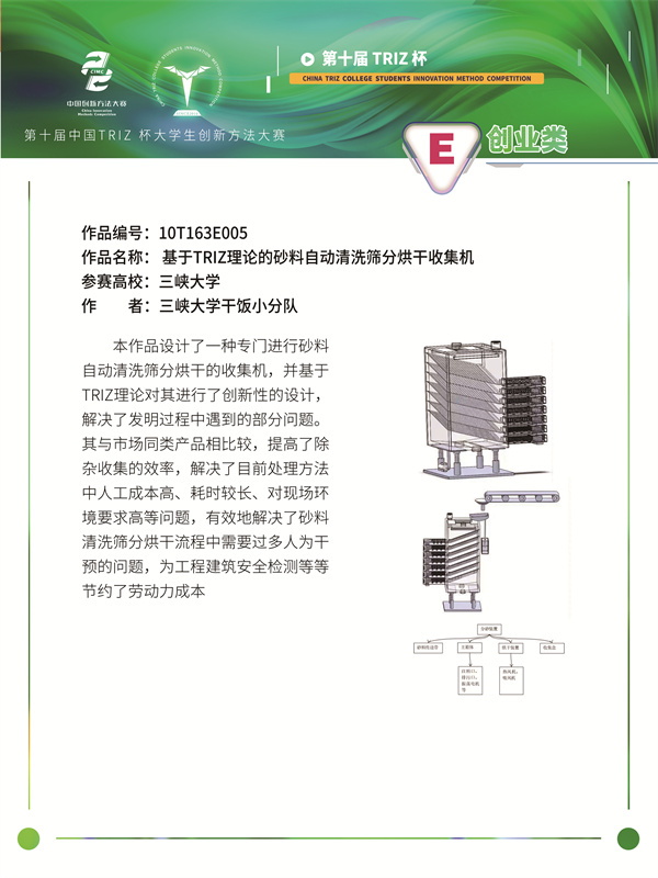 10T163E005 三峡大学干饭小分队基于TRIZ理论的砂料自动清洗筛分烘干收集机