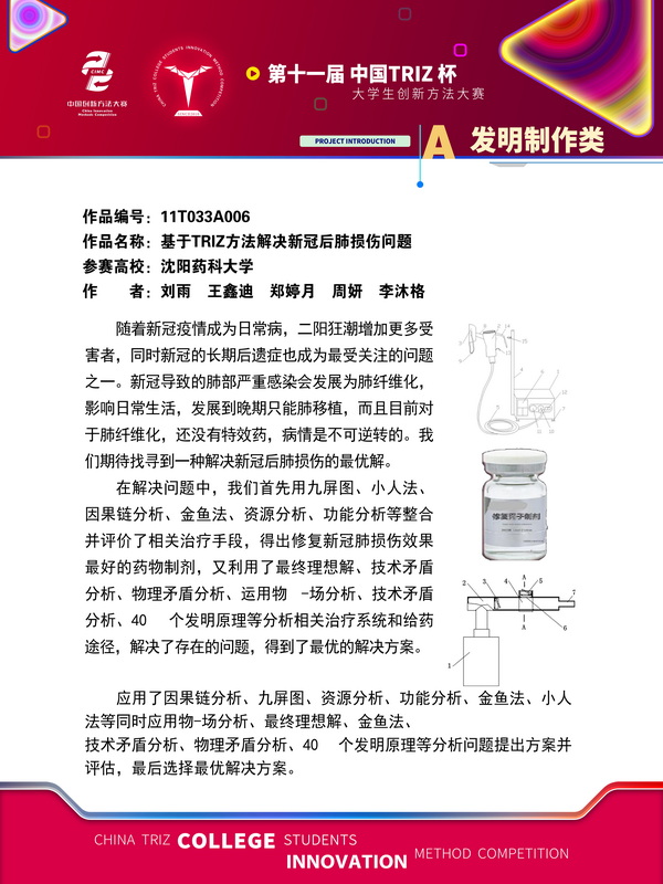 26-发明制作——基于 TRIZ 方法解决新冠后肺损伤问题——沈阳药科大学