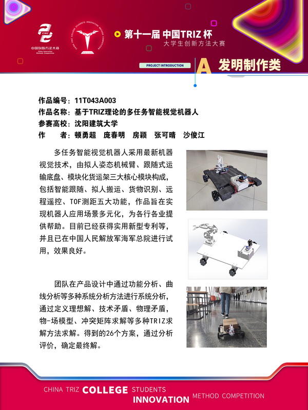 20-发明制作-基于TRIZ理论的多任务智能视觉机器人-沈阳建筑大学