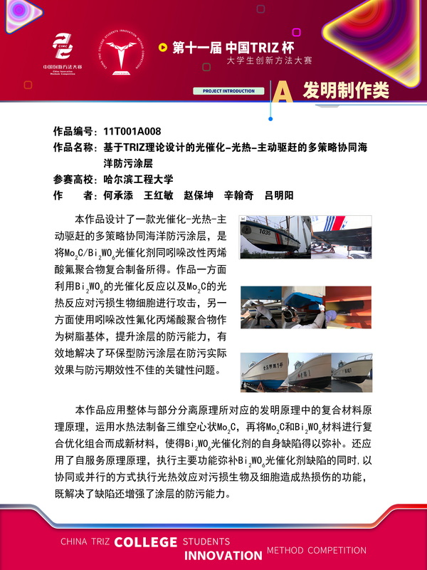 47-A发明制作类-基于TRIZ理论设计的光催化-光热-主动驱赶的多策略协同海洋防污涂层-哈尔滨工程大学