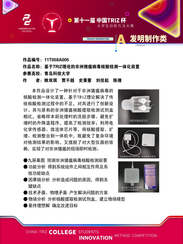 67-A发明制作类+基于TRIZ理论的非洲猪瘟病毒核酸检测一体化装置+青岛科技大学