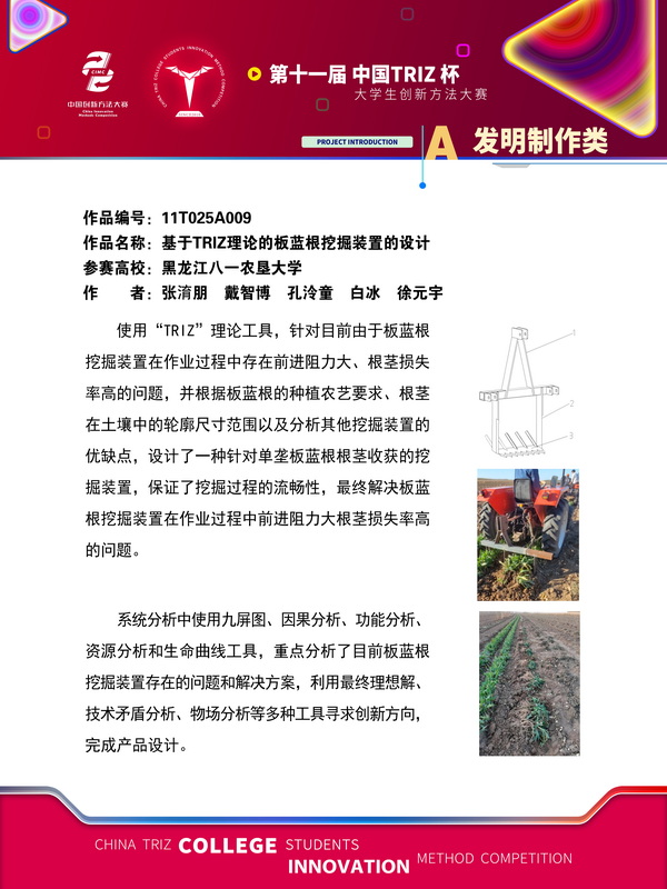 A发明制作类-基于TRIZ理论的板蓝根挖掘装置的设计+黑龙江八一农垦大学