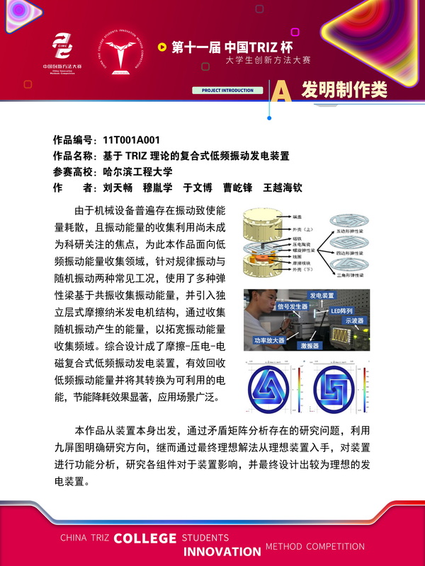 A发明制作类-基于TRIZ理论的复合式低频振动发电装置-哈尔滨工程大学