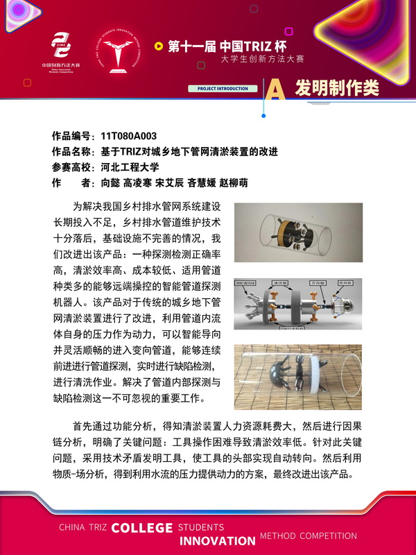发明制作类 基于triz对城乡地下管网清淤装置的改进 河北工程大学