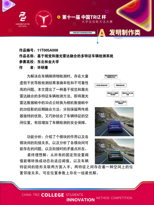 发明制作类 基于视觉和激光雷达融合的多特征车辆检测系统 东北林业大学