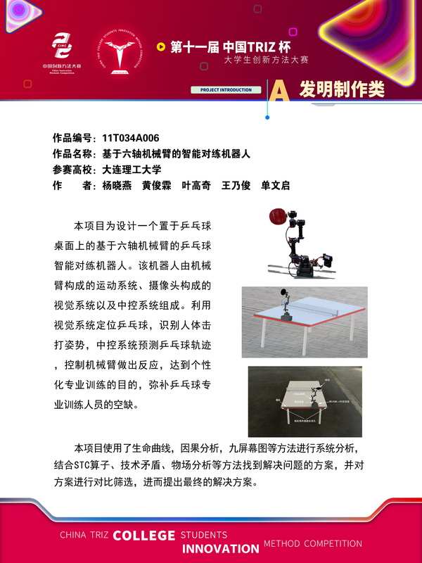 发明制作类+基于六轴机械臂的智能对练机器人+大连理工大学