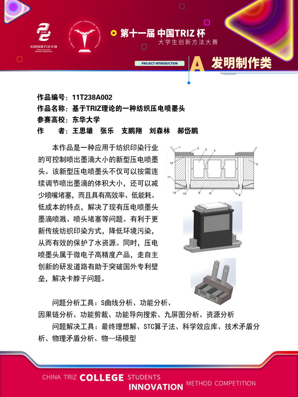 发明制作类--基于TRIZ理论的一种纺织压电喷墨头--东华大学