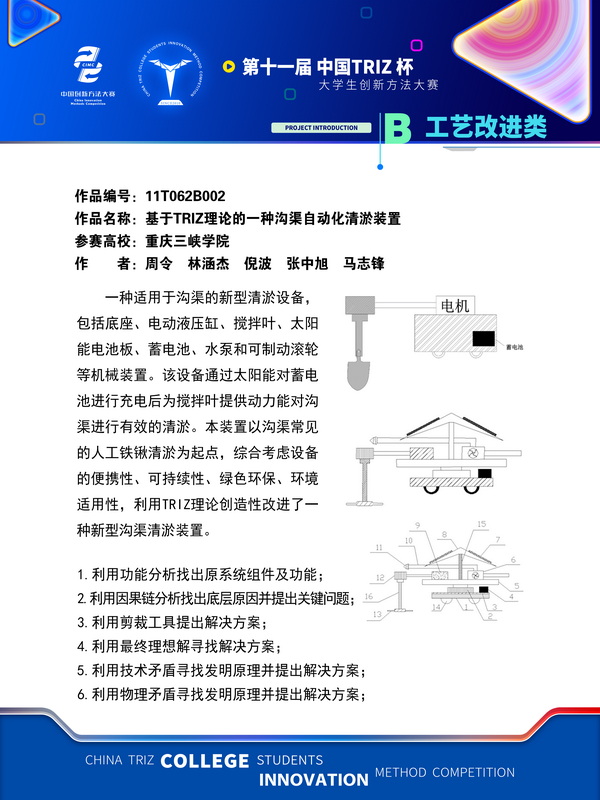 工艺改进类+基于TRIZ理论的一种沟渠自动化清淤装置+重庆三峡学院