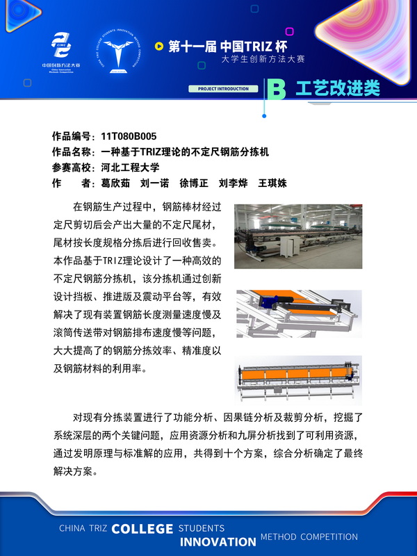 工艺改进类+一种基于triz理论的不定尺钢筋分拣机+河北工程大学