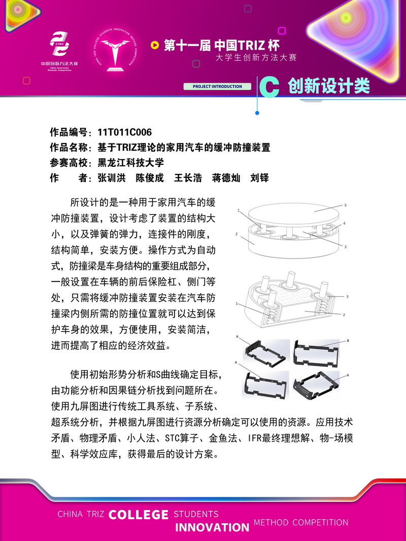C创新设计类-基于TRIZ理论的家用汽车的缓冲防撞装置-黑龙江科技大学