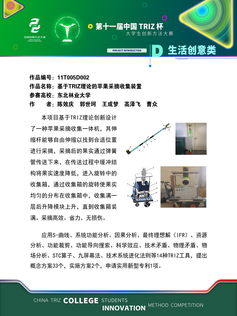 08-生活创意组-基于TRIZ理论的苹果采摘收集装置-东北林业大学