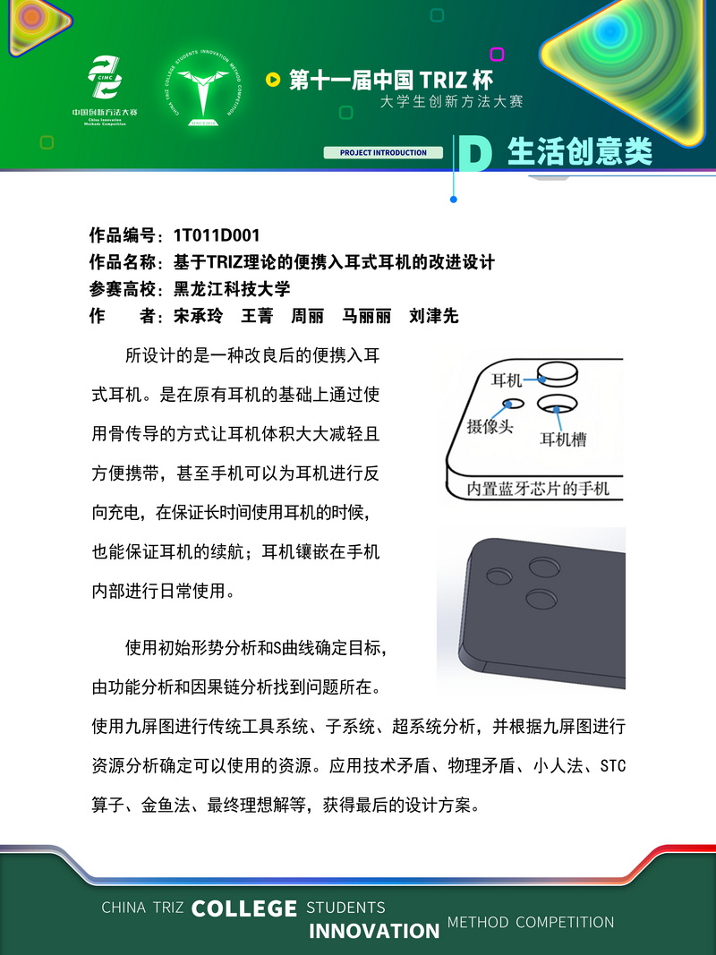 D生活创意类-基于TRIZ理论的便携入耳式耳机的改进设计-黑龙江科技大学