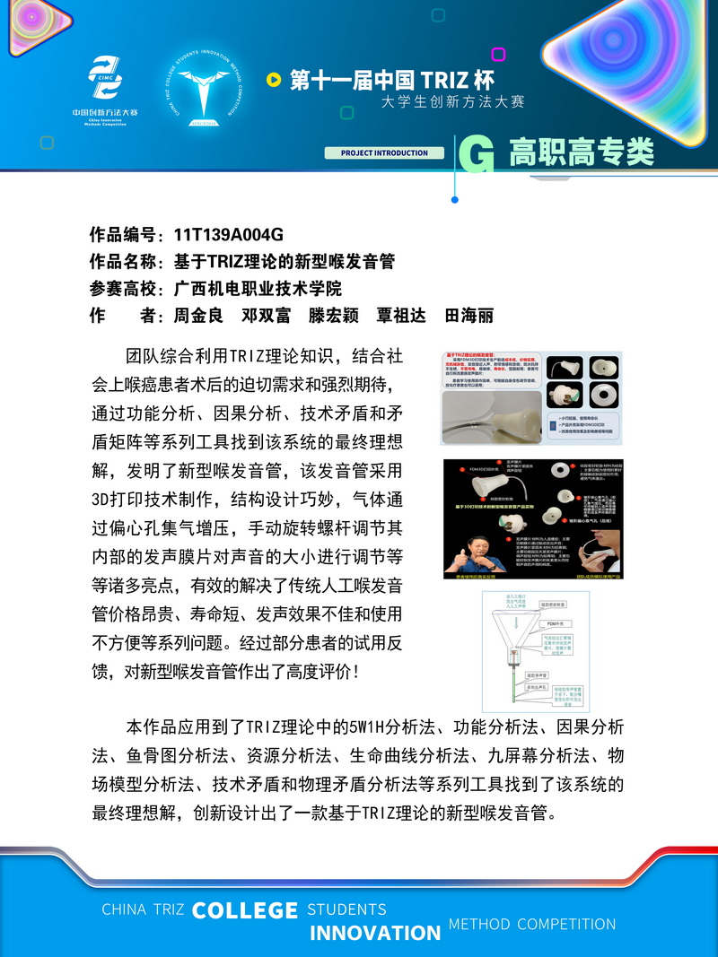 20-入围作品展示《基于TRIZ理论的新型喉发音管》+广西机电职业技术学院