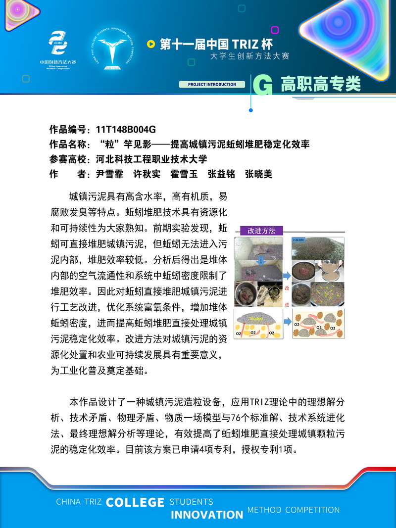 高职高专类+粒竿见影——提高城镇污泥蚯蚓堆肥稳定化效率+河北科技工程职业技术大学